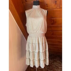 1 State Gold Metallic Tiered Ruffle Mini Dress sz XL
